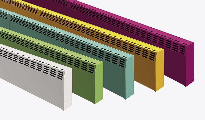 Für die Metallverkleidung der Heizleisten Delta und Beta stehen über 200 RAL-Farben zur Auswahl.