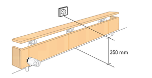 Die Steckdose soll stets über der Heizleiste geplant werden - 350 mm ab fertiger Fußbodenoberkante.