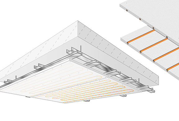 Die Variotherm Deckenheizung/Kühlung kann aufgrund ihrer Zertifizierung durch das Institut für Brandschutztechnik und Sicherheitsforschung Linz (IBS) auch als Brandschutzplatte im Holzbau eingesetzt werden.