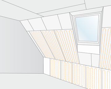 Mit unseren durchdachten System-Wandheizungen für den verputzten Ausbau, als auch für den Trockenausbau (18 mm ModulPlatten) können auch Dachschrägen problemlos beheizt und gekühlt werden.