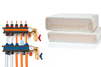 Ein Heiz-/Kühlkreisverteiler sorgt bei Flächenheiz- und -kühlsystemen (Boden, Wand und Decke) für eine konstante Raumtemperatur. 