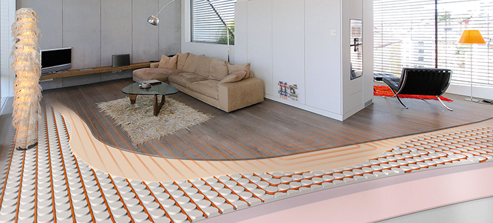 Die Trockenbau Fußbodenheizung von Variotherm ist aufgrund der geringen Aufbauhöhe von 20 mm optimal für die Heizungssanierung geeignet.